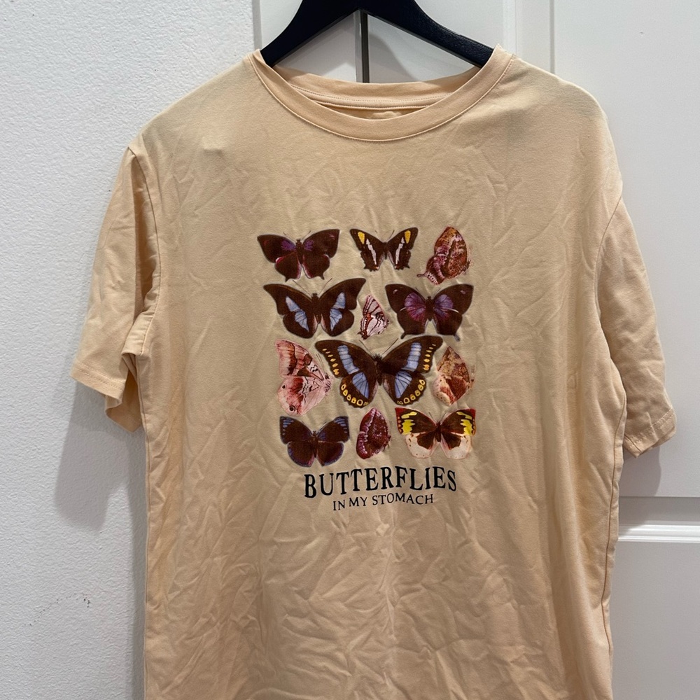 Butterflies Graphic Tee - Beige OVERSIZED